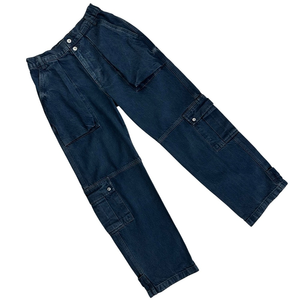 Free People Marx Slouchy Cargo Jeans Women 28x30 Button Baggy Blue Y2K Pockets